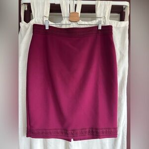 Berry pencil skirt with crochet trim